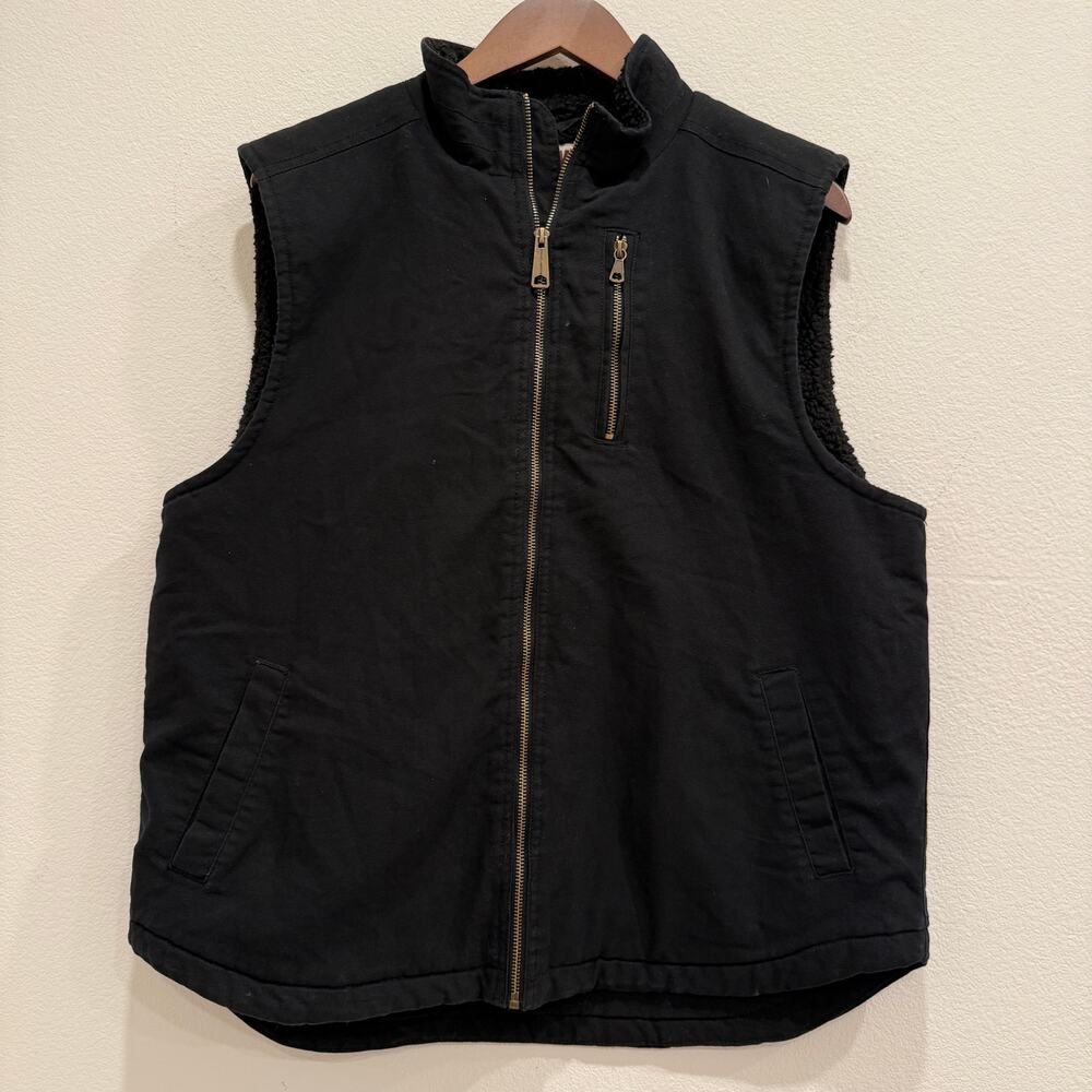 Wells Lamont Sherpa Lined Work Vest Mens Large Black Zip Up Utility Chore Jacket
